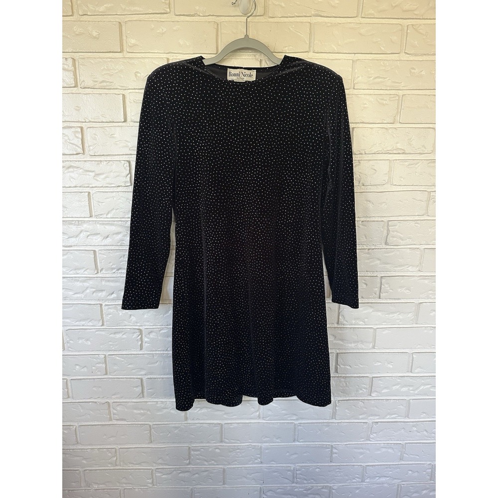 Ronni Nicole by Ouida Velvet Rhinestone Polka Dot Dress 90s Cocktail Mini Size 8